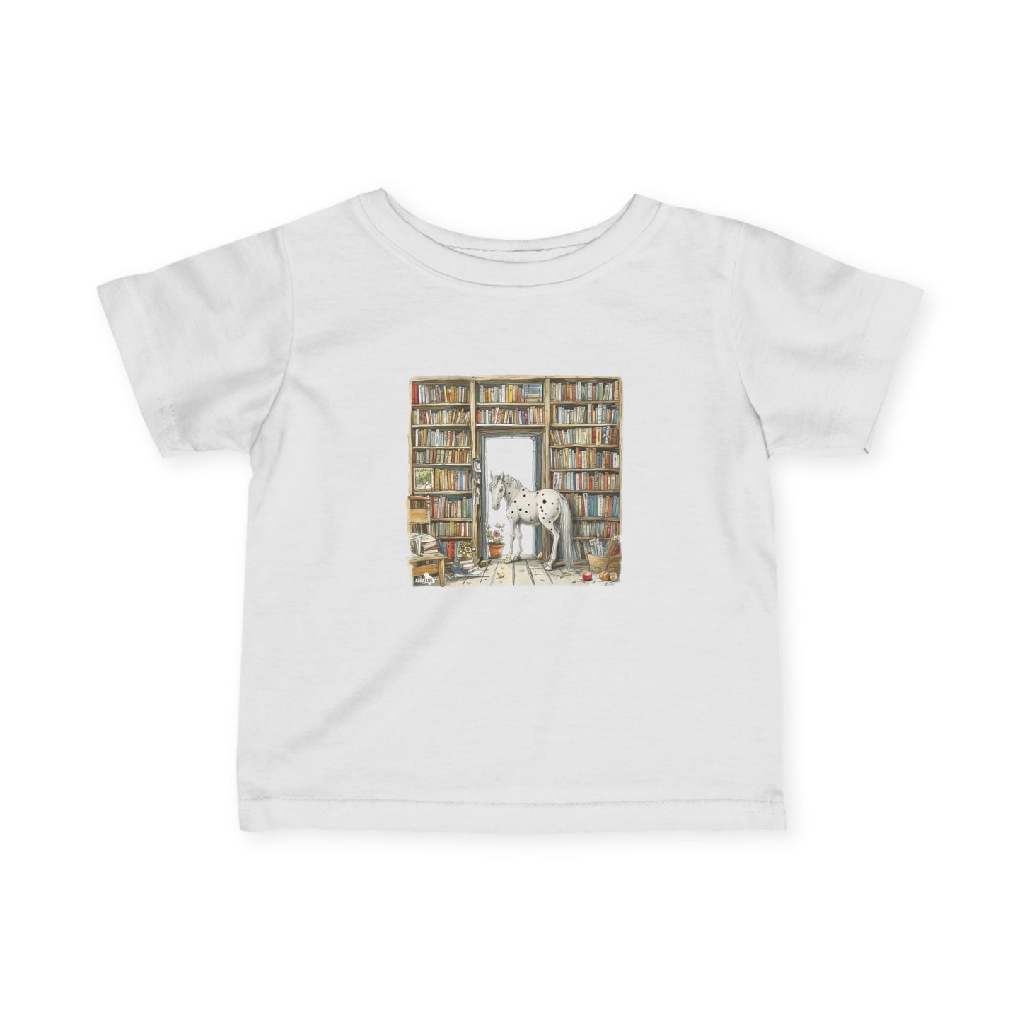 Horse in a Library - kids T-shirt