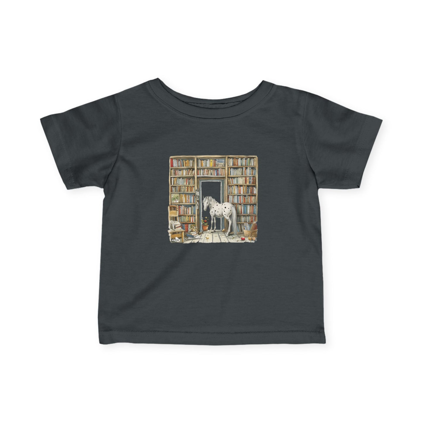 Horse in a Library - kids T-shirt