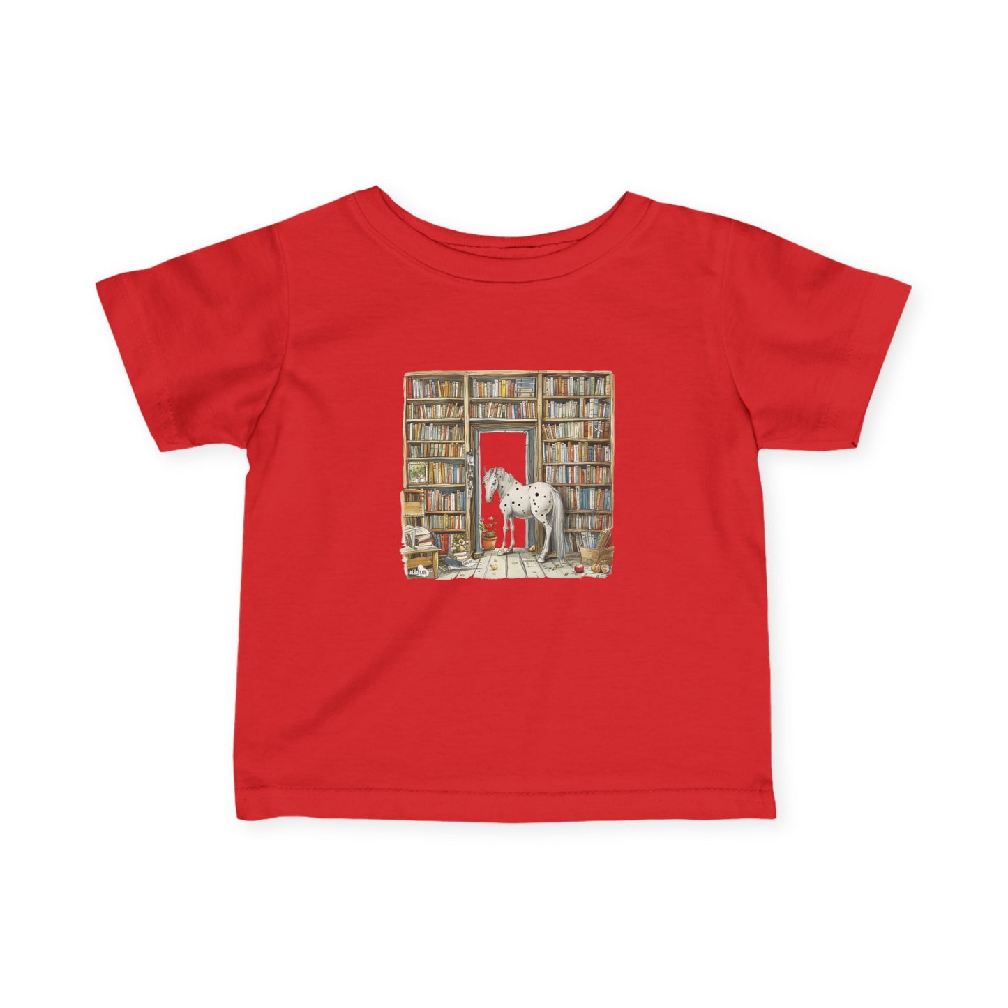 Horse in a Library - kids T-shirt